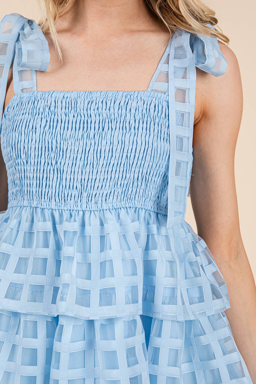 Checker Organza Layer Tiered Midi Sundress
