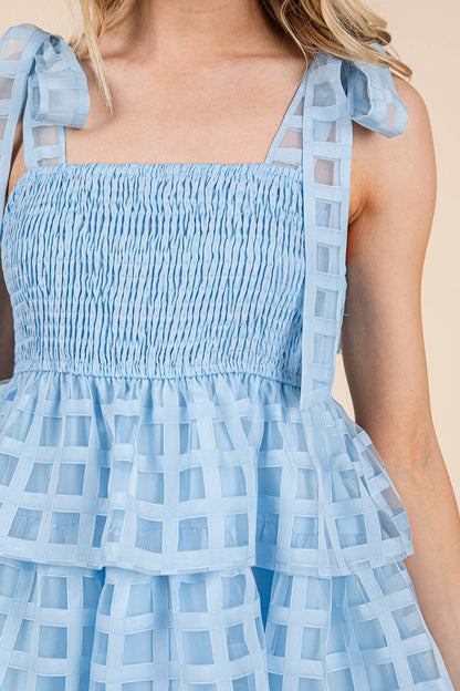 Checker Organza Layer Tiered Midi Sundress