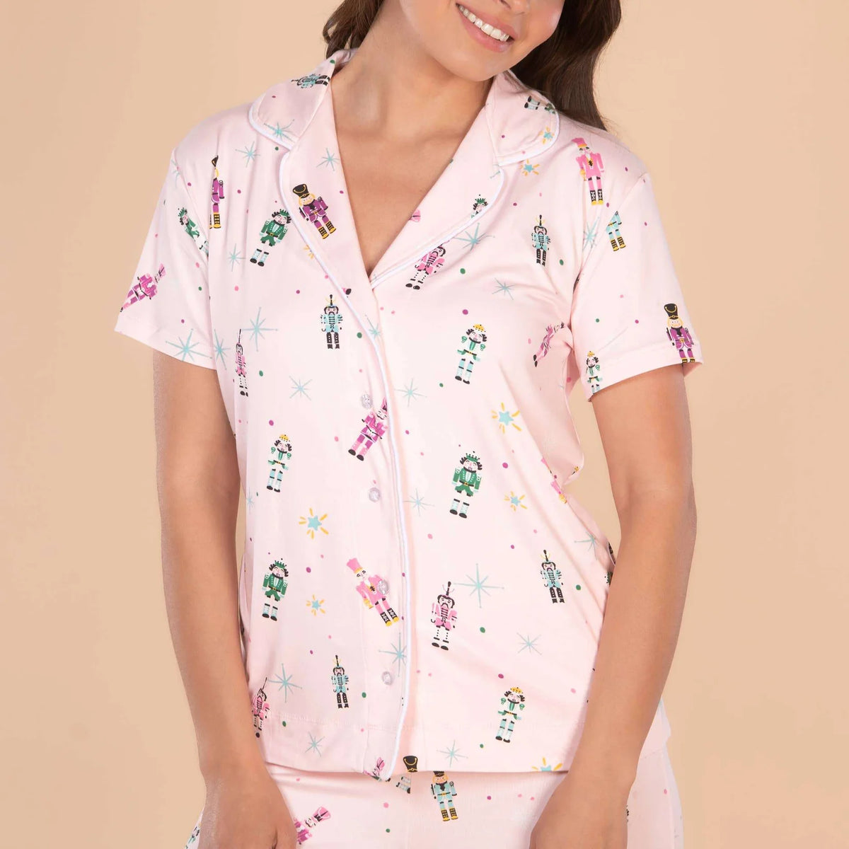 Pink Nutcracker Parade Notch Collar Top