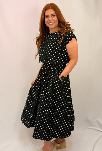 Polka Dot Cropped Top And Midi Skirt Set