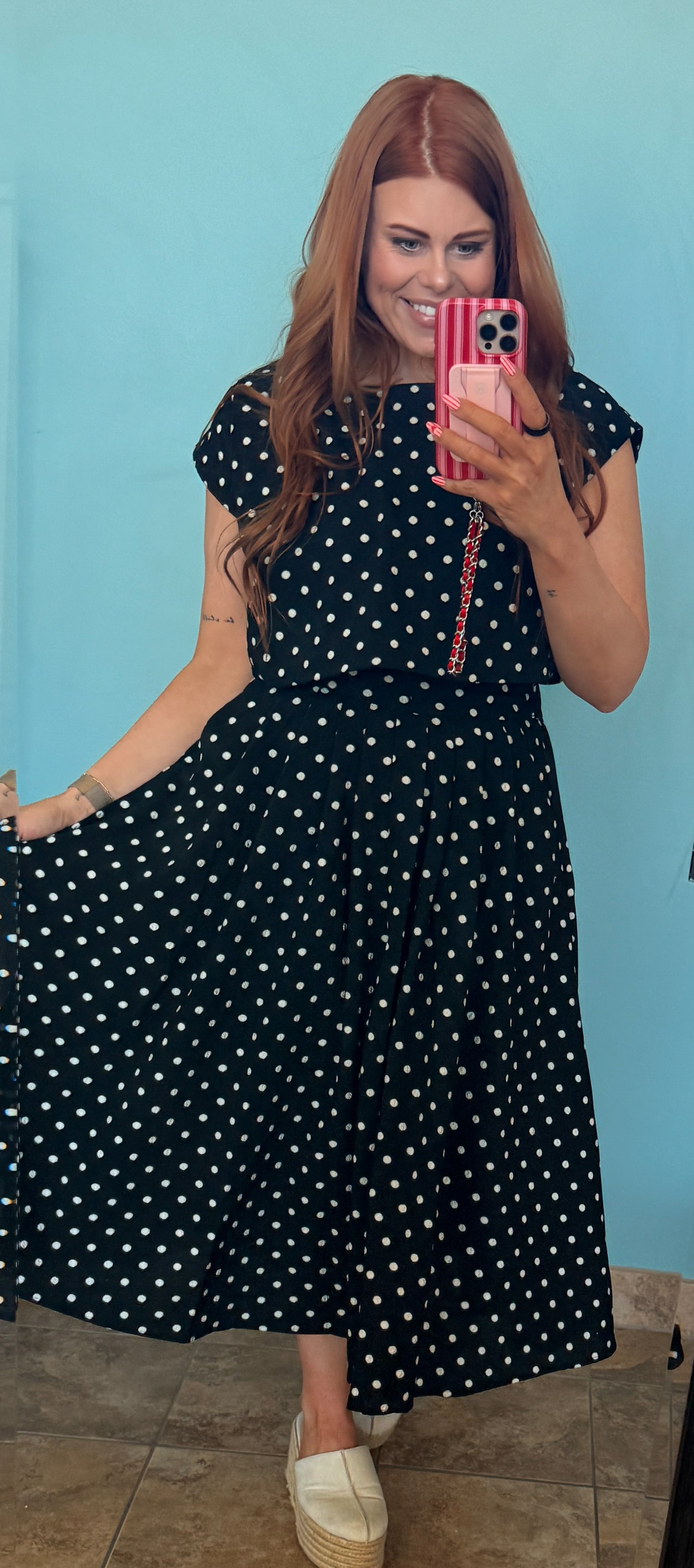 Polka Dot Cropped Top And Midi Skirt Set