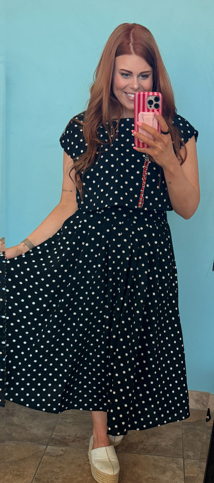 Polka Dot Cropped Top And Midi Skirt Set