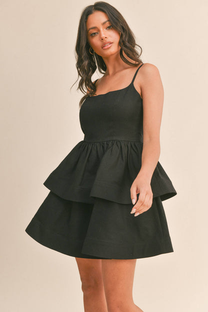RUFFLE TIER SPAGHETTI STRAP MINI DRESS