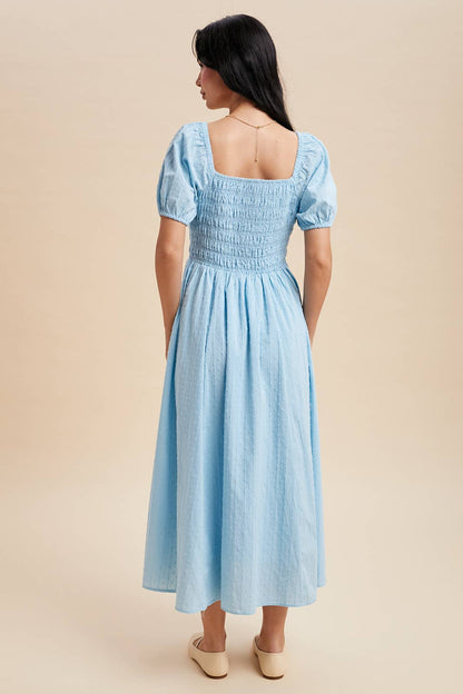 SMOCKED BOW DETAIL MAXI DRESS