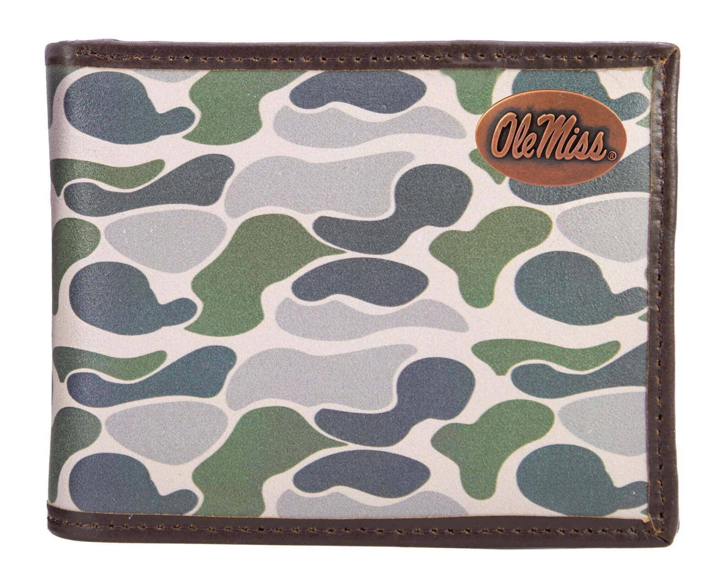 Ole Miss Rebels Men's Bifold Old School Camo Leather Wallet.