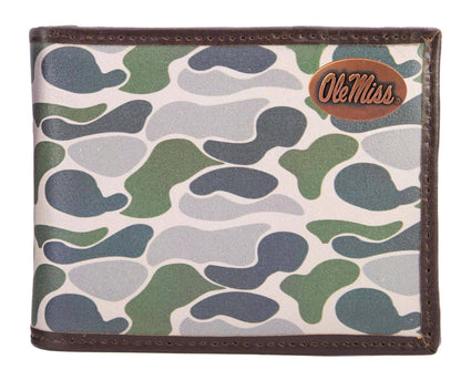 Ole Miss Rebels Men's Bifold Old School Camo Leather Wallet.