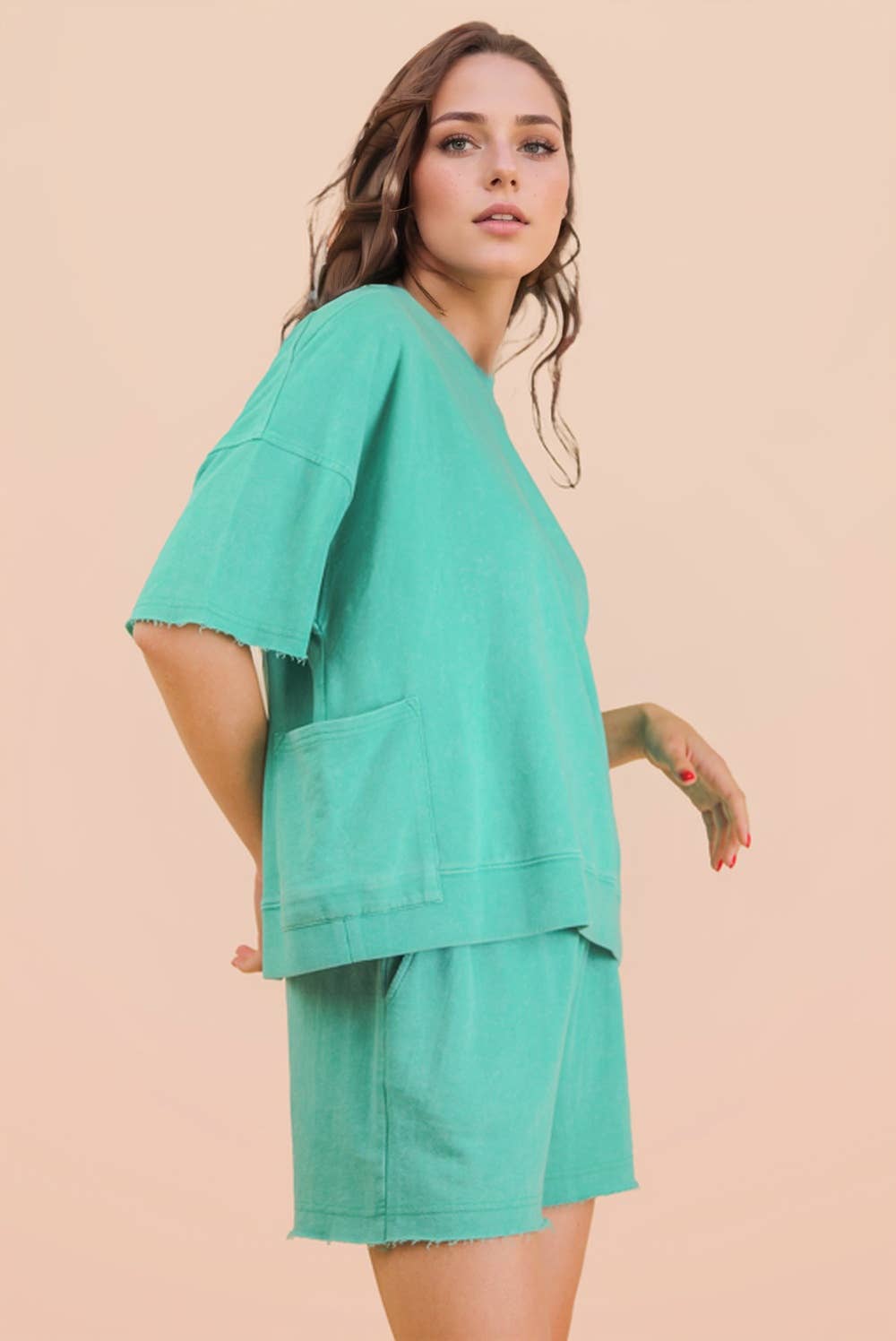 PLUS Mineral Washed Knit Casual Top & Shorts