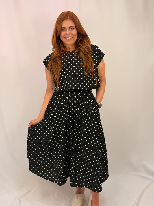 Polka Dot Cropped Top And Midi Skirt Set