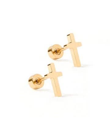 Screwback Stud Earrings - Catherine Cross Gold