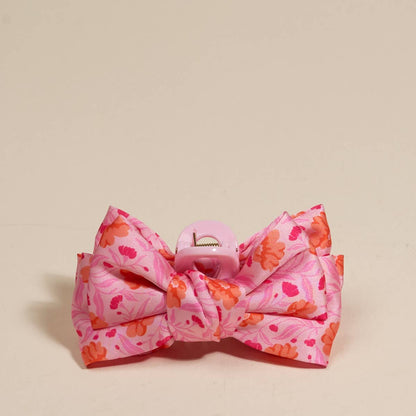 Mini Satin Bow Claw Clip–Poppin' Petals Hot Pink