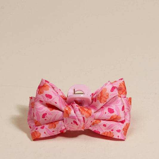 Mini Satin Bow Claw Clip–Poppin' Petals Hot Pink