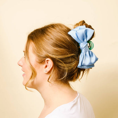 Satin Bow Claw Clip–Blue
