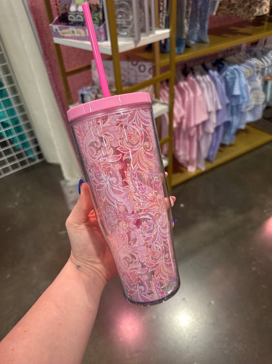 24oz Pink Paisley Water Tumbler
