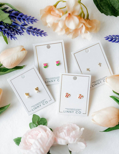 Screwback Stud Earrings - Baseball