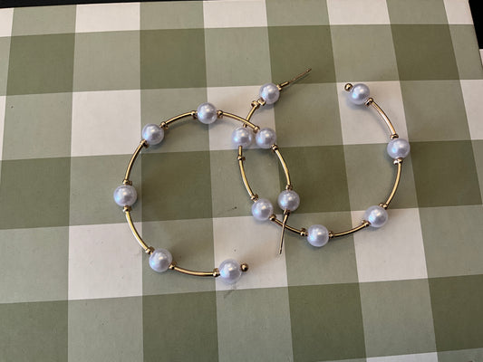 Gold and Pearl Hoop Earrings