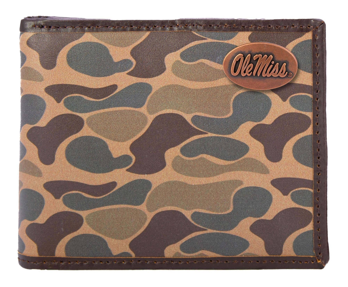 Ole Miss Rebels Men's Bifold Old School Camo Leather Wallet.