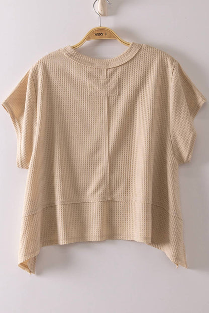 Flared Hem Waffle Knit Casual Top