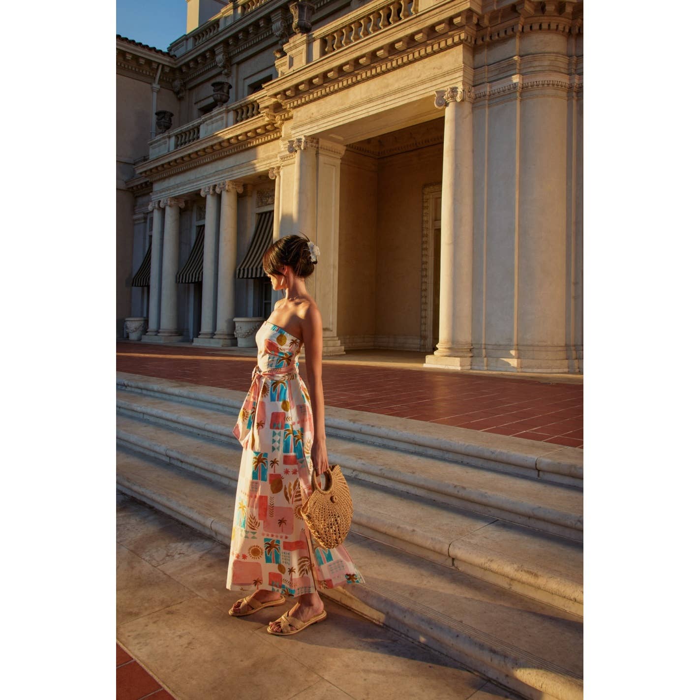 Moroccan Rattan Belt Strapless Maxi Dress