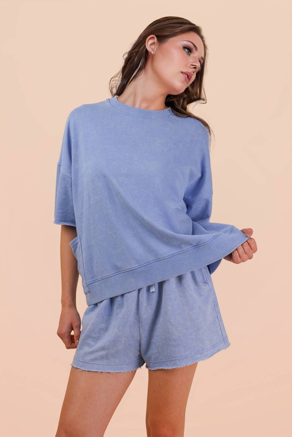 PLUS Mineral Washed Knit Casual Top & Shorts