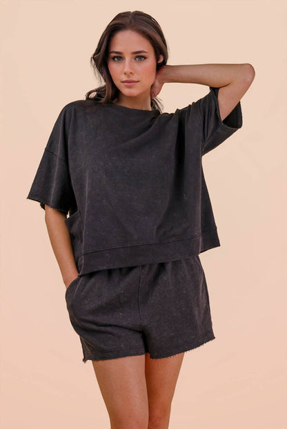 PLUS Mineral Washed Knit Casual Top & Shorts