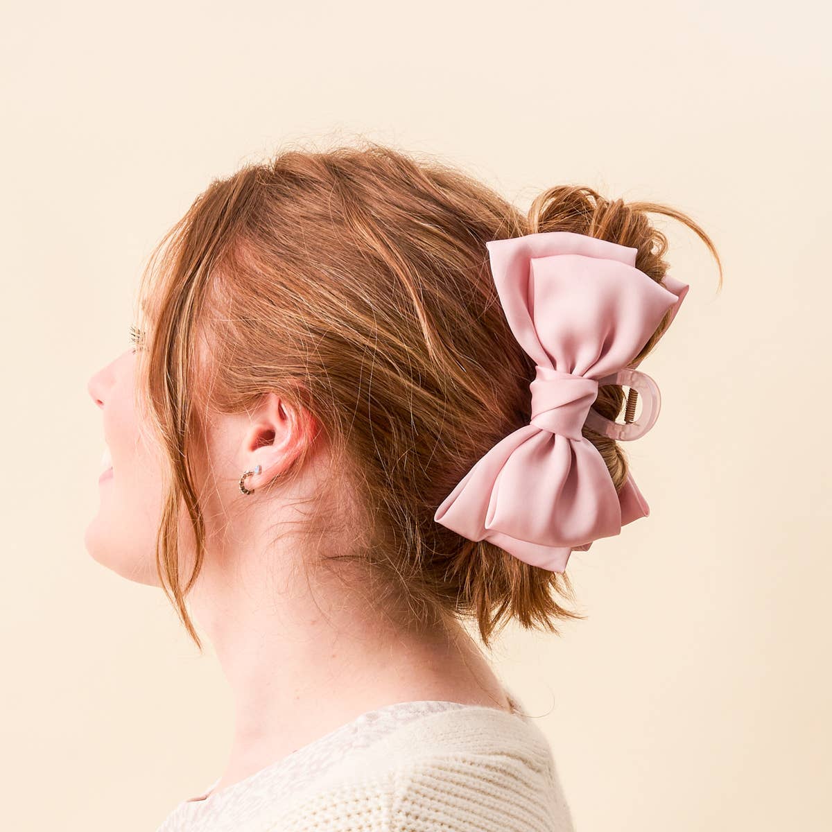 Satin Bow Claw Clip–Blush