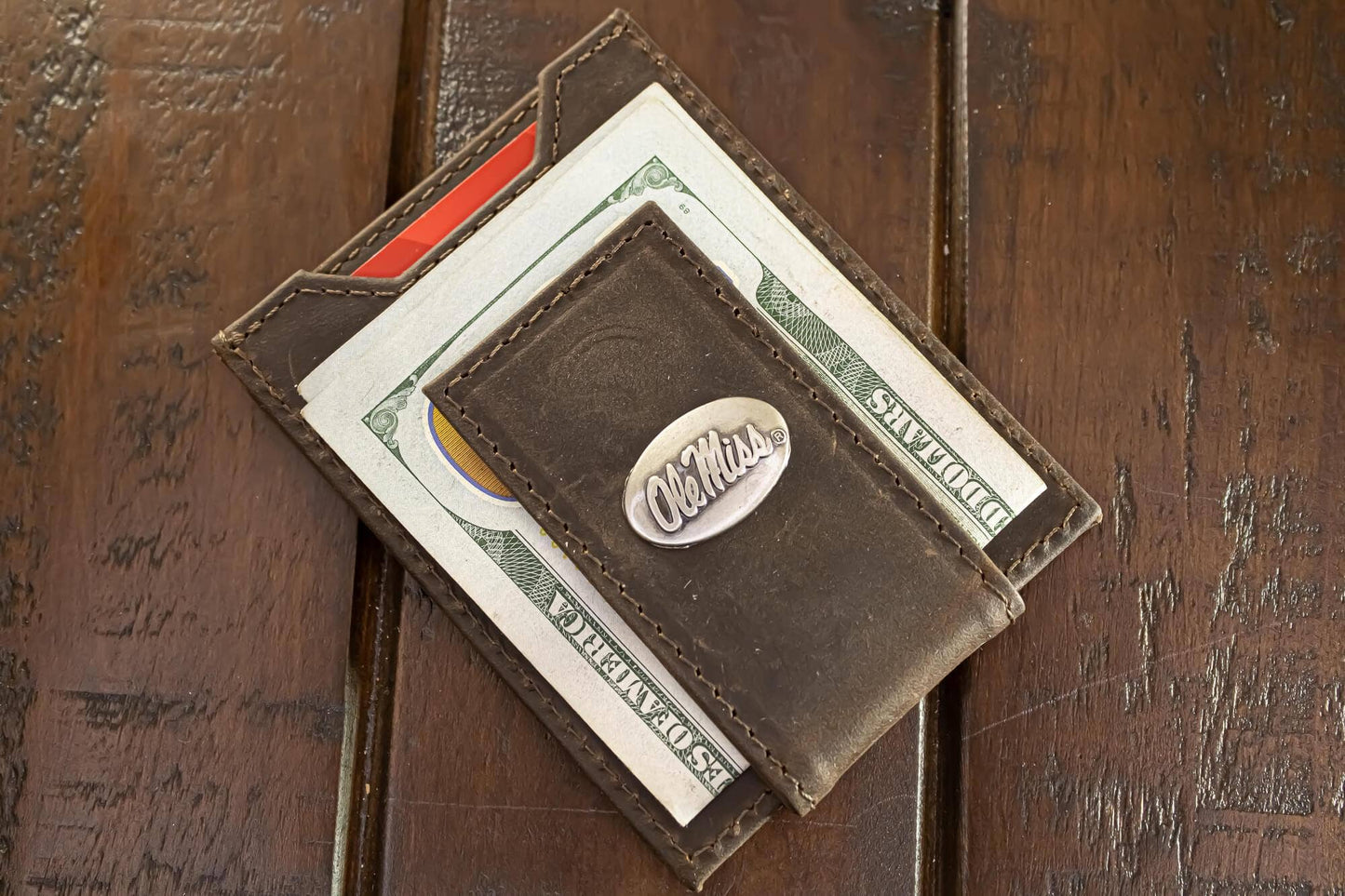 Ole Miss Rebels Men's  Magnetic Front Pocket Leather Wallet.