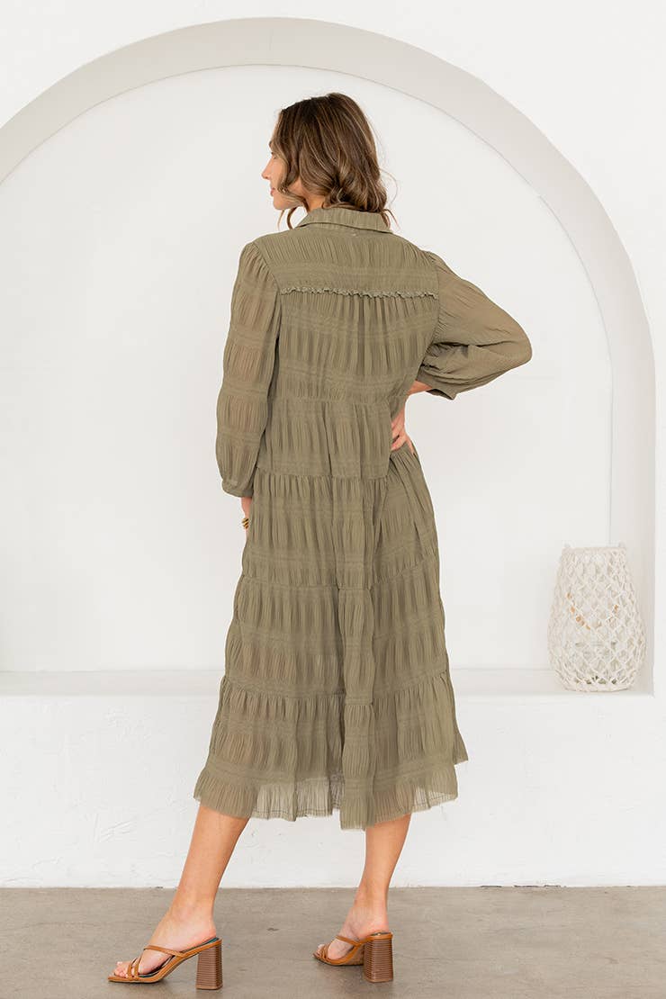 Relaxed Tiered Midi Dress 3/4 Balloon Sleeves