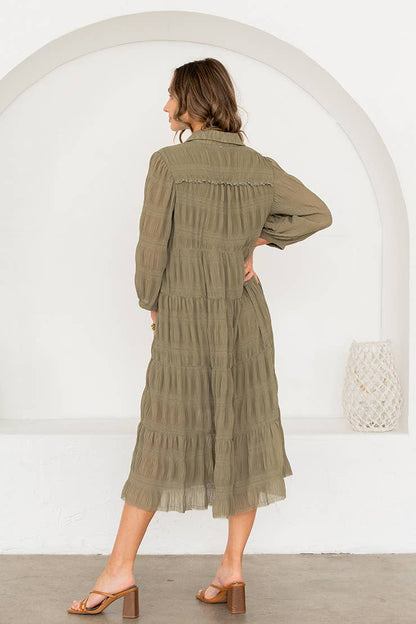 Relaxed Tiered Midi Dress 3/4 Balloon Sleeves