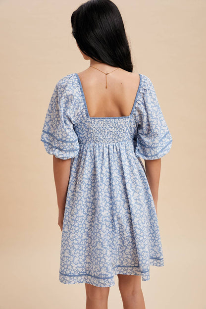 CONTRAST BINDED FLORAL MINI DRESS