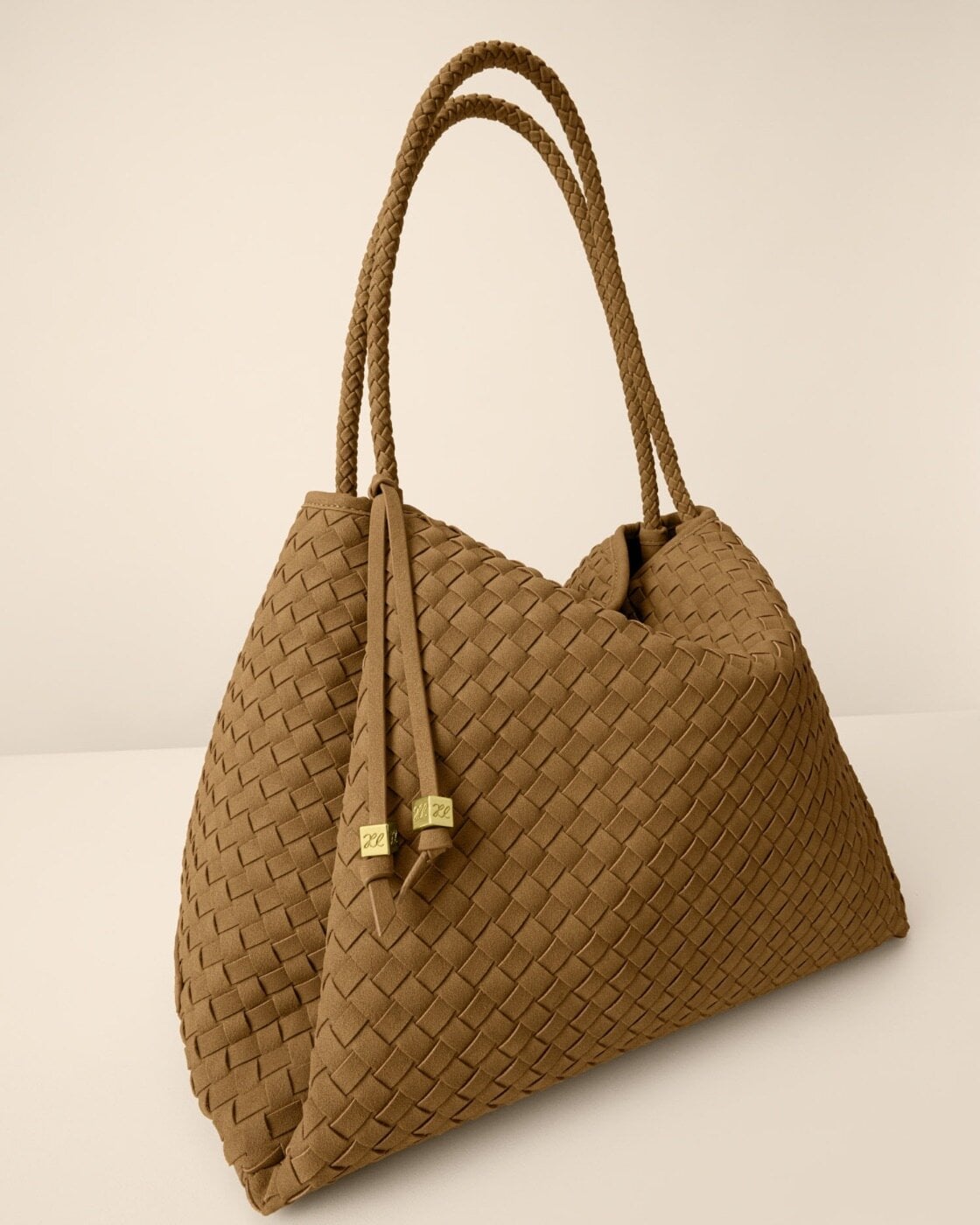 Nova Hand Woven Large Shoulder Bag- light caramel suede