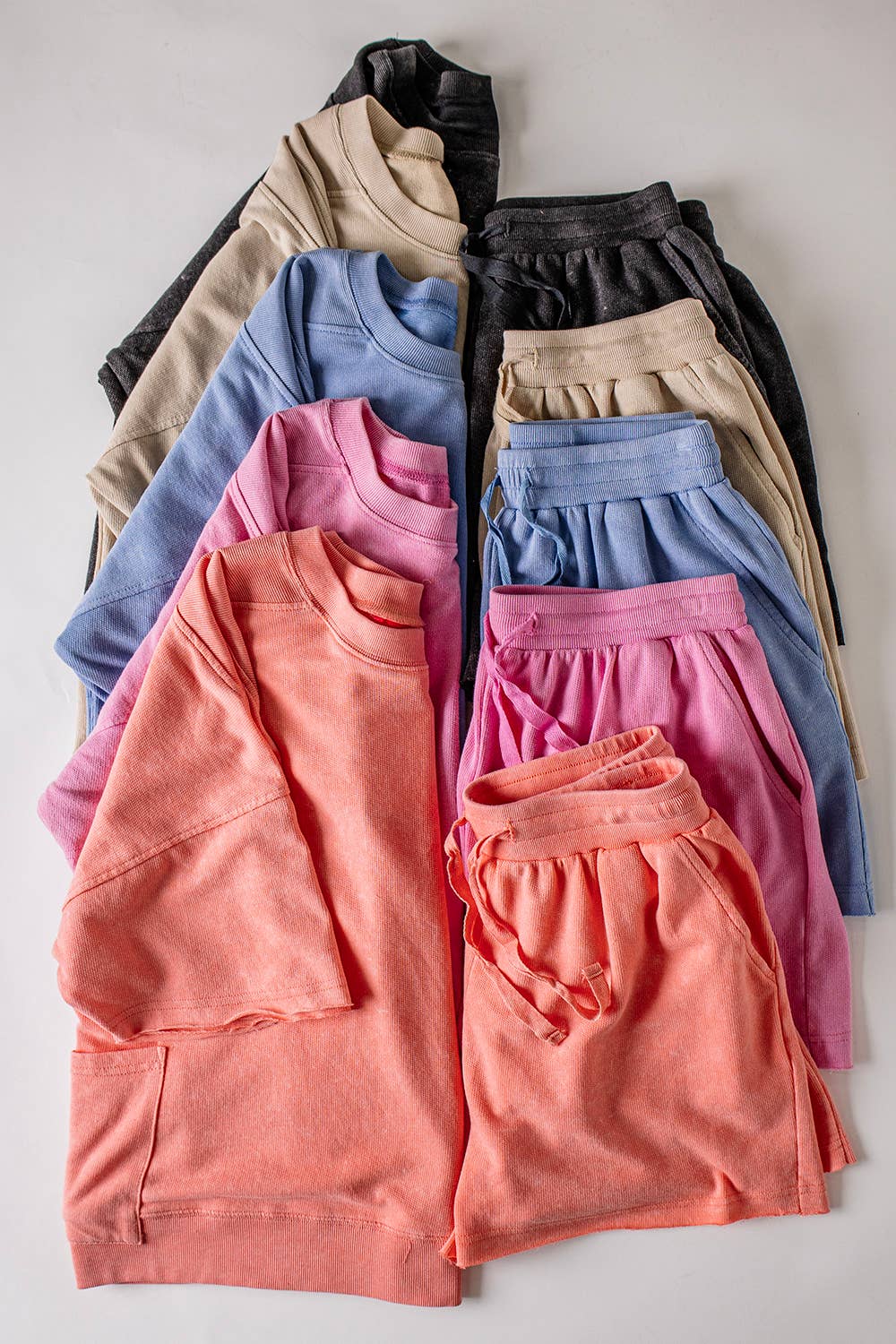 Mineral Washed Knit Casual Top & Shorts