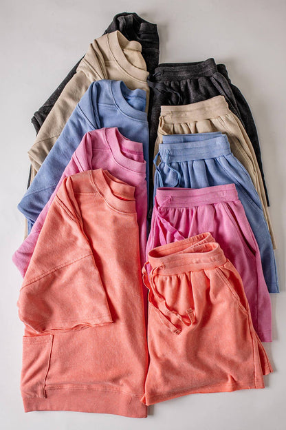 Mineral Washed Knit Casual Top & Shorts