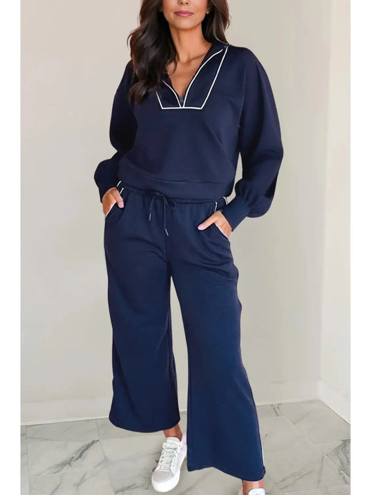 Contrast Piping Half Zip Set