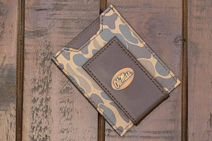 Ole Miss Rebels Men's Magnetic Front Pocket Old School Camo Leather Wallet.