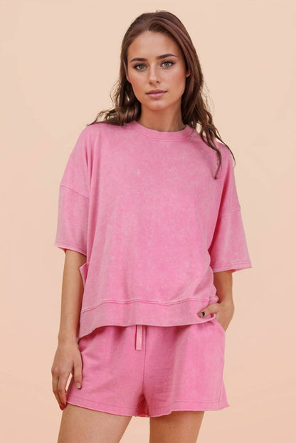 PLUS Mineral Washed Knit Casual Top & Shorts