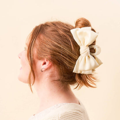 Satin Bow Claw Clip–Cream