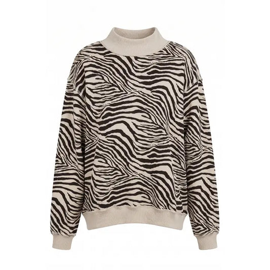 Zebra-Patterned Mock-Neck Sweatshirt