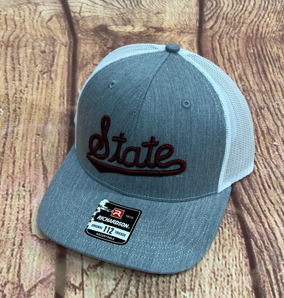 MSU State Script Puff- Heather Grey/White