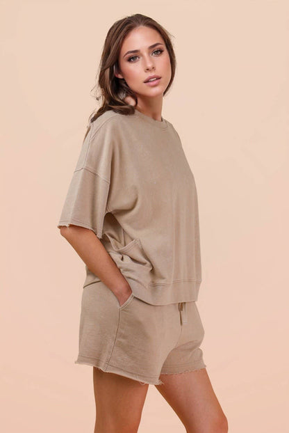 PLUS Mineral Washed Knit Casual Top & Shorts