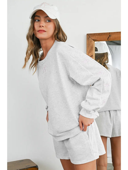 Bow Sleeve Sweatshirt/Short Set