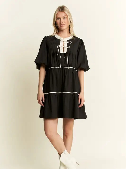 Black Solid Tiered Dress