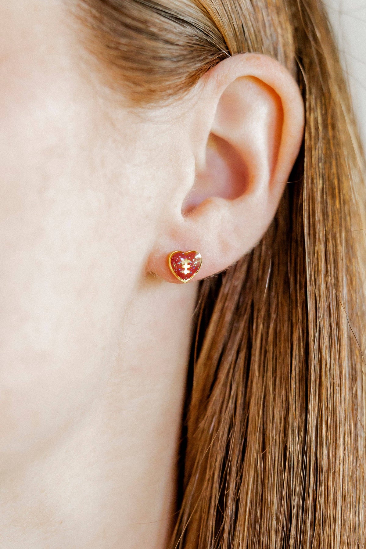 Screwback Stud Earrings - Football Heart
