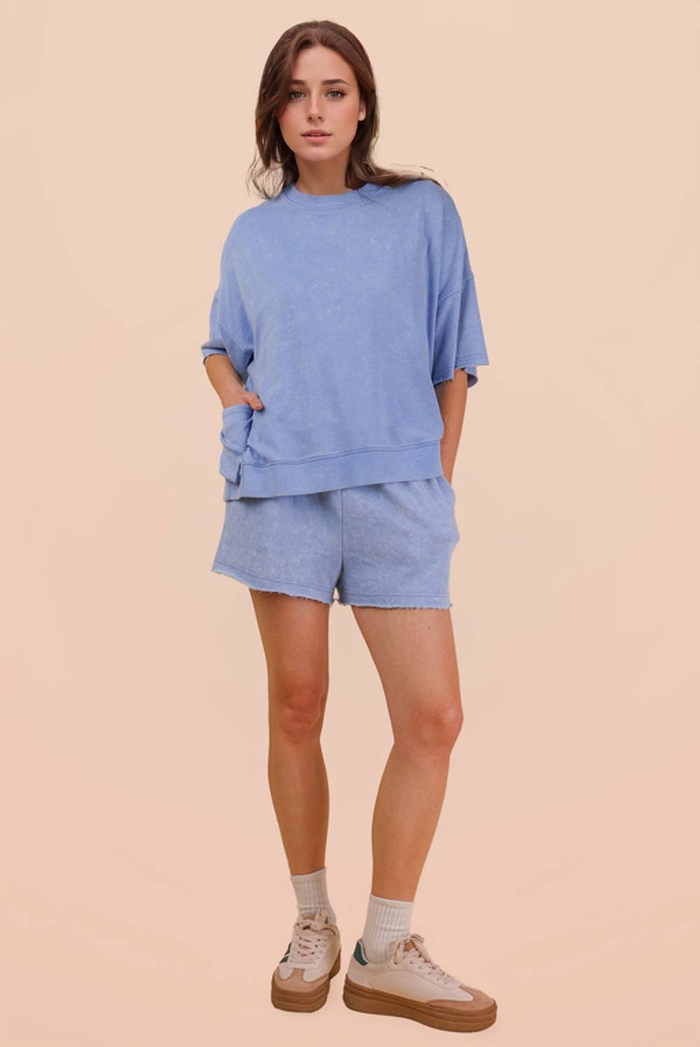Mineral Washed Knit Casual Top & Shorts