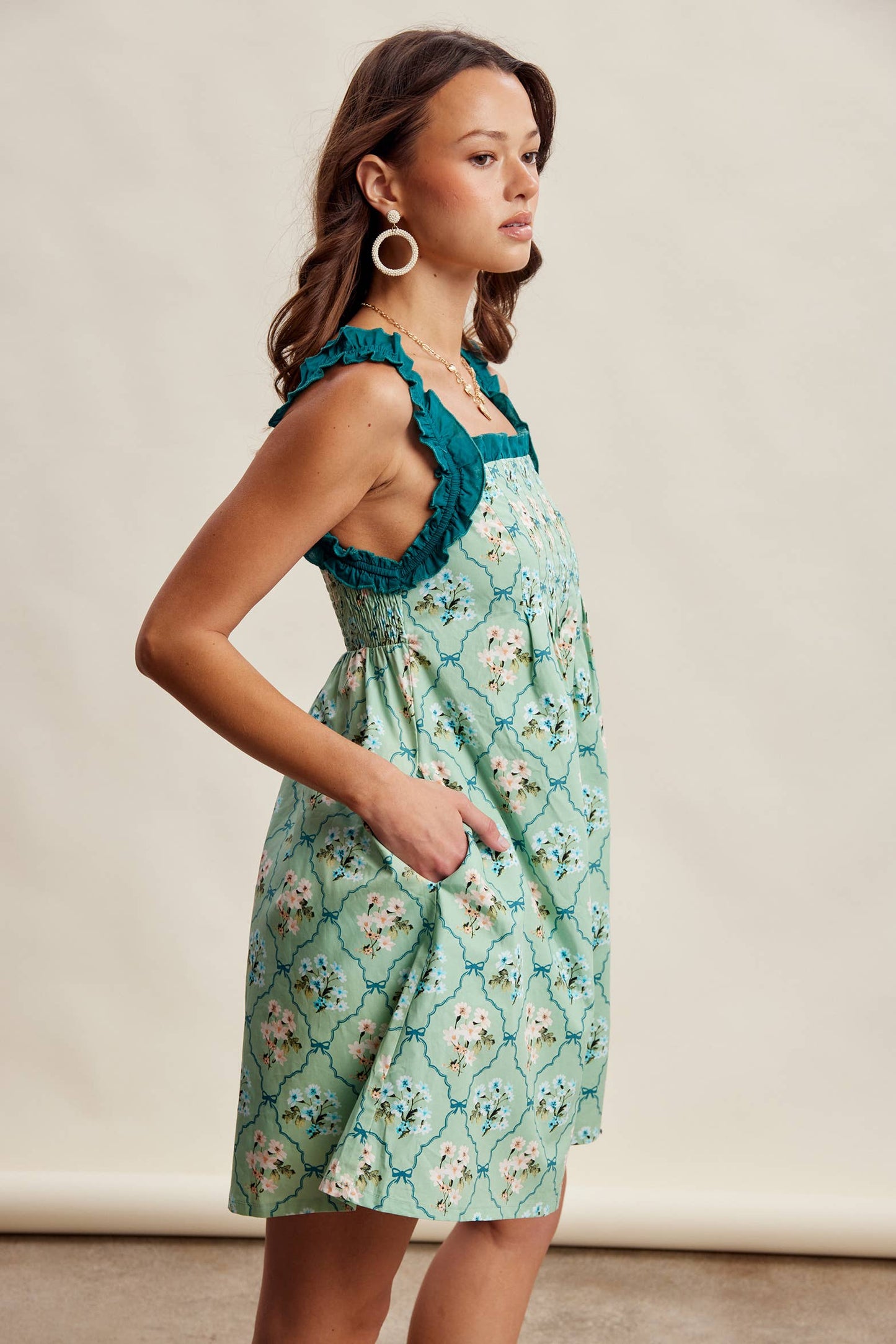 Floral Ruffle Strap Mini Dress