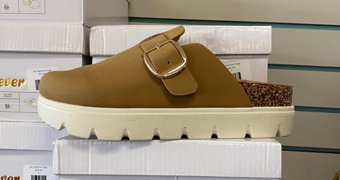 Tan Platform Clogs