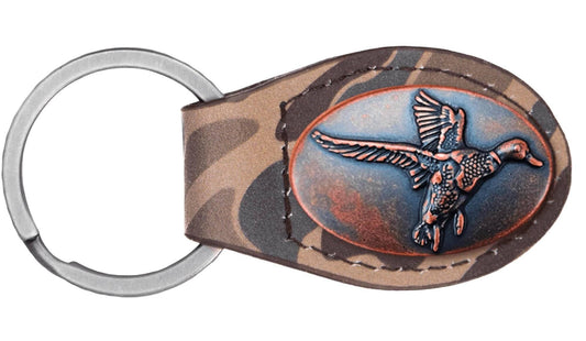 Brown Old School Camo Leather Key Fob Mallard