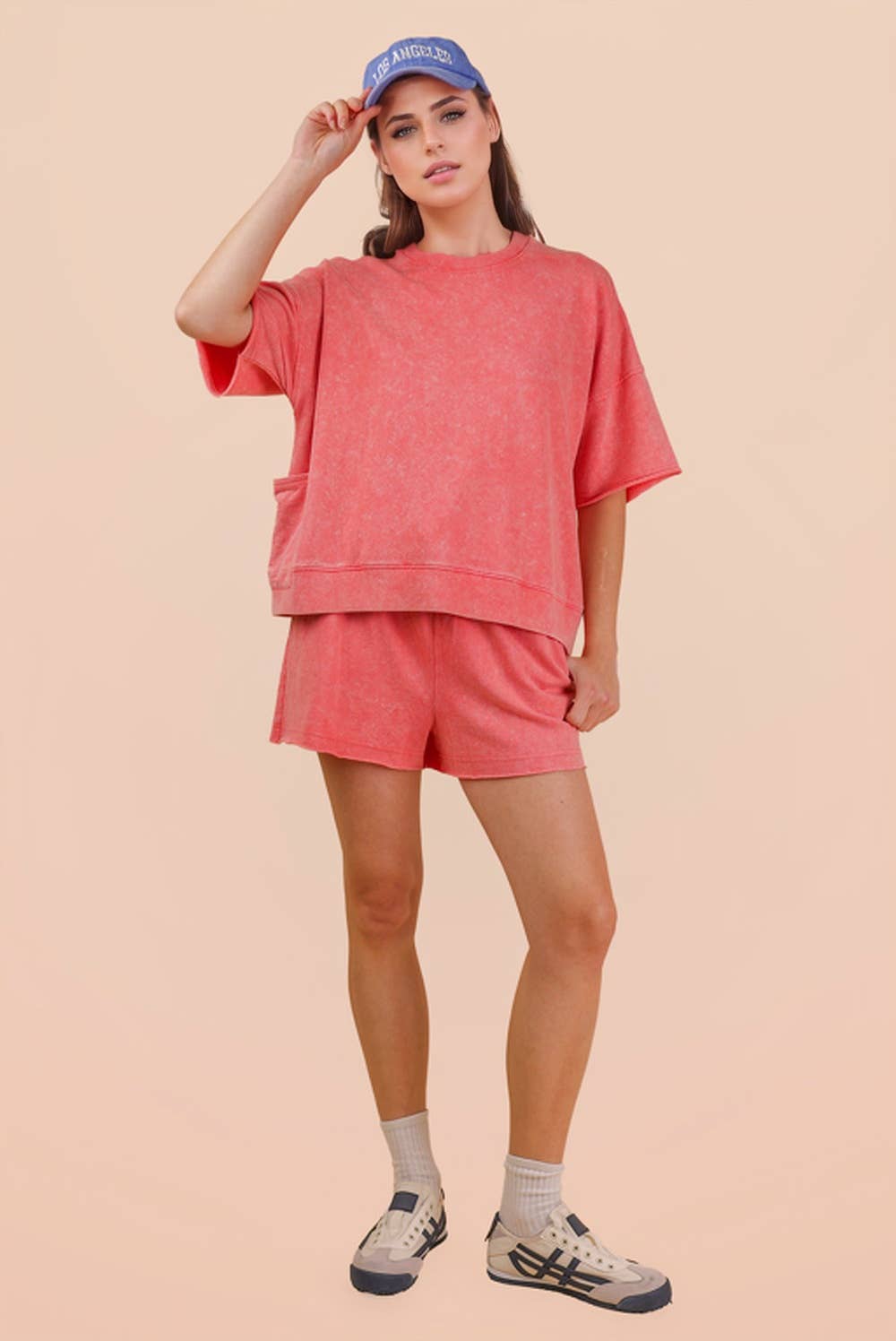 PLUS Mineral Washed Knit Casual Top & Shorts