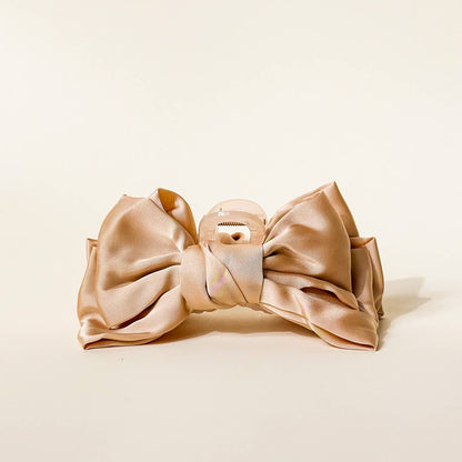 Satin Bow Claw Clip–Beige