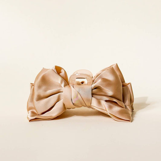 Satin Bow Claw Clip–Beige