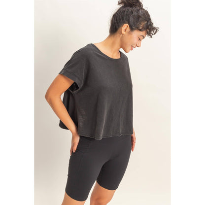 Acid Washed Cross Detail Open Back Top
